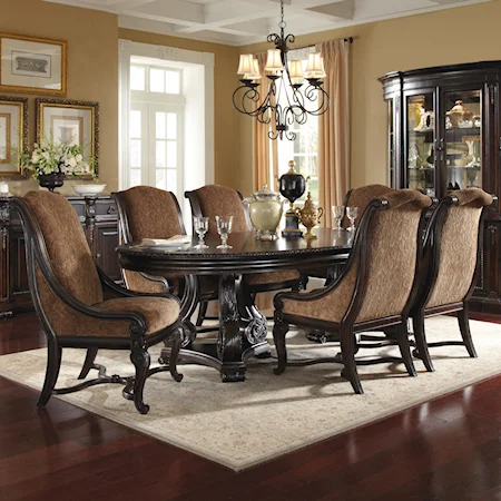 Oval Wood Extension Dining Table Set w/ Host Chairs